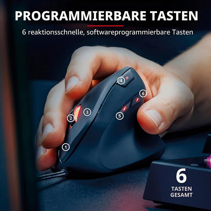Trust Gaming GXT 144 Rexx Vertikale Gaming Maus, 10.000 DPI, 6-programmierbare Tasten, RGB LED-Beleu