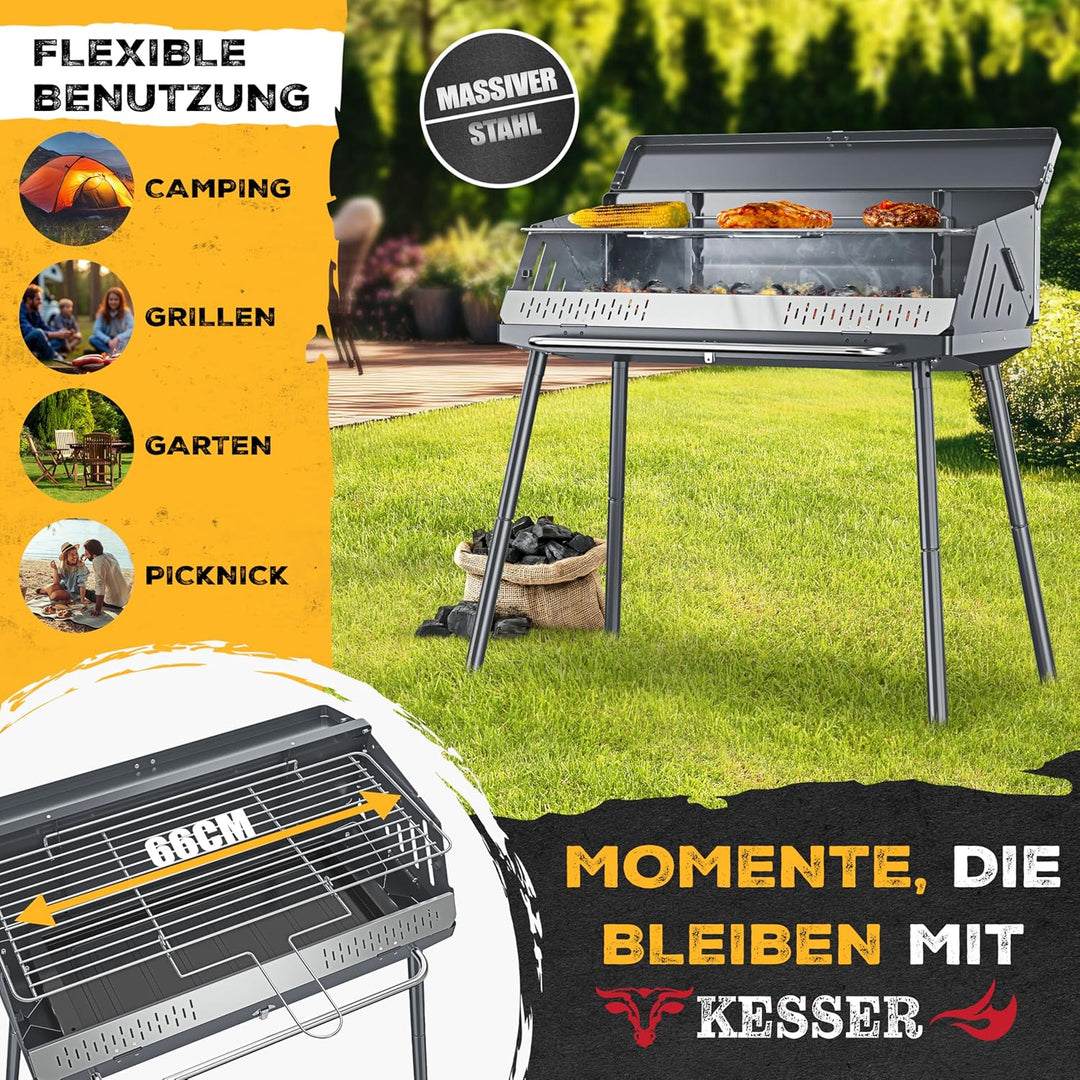 KESSER® Klappgrill tragbarer Camping Grill mit Gestell | Holzkohlegrill aus pulverbeschichtetem Stah