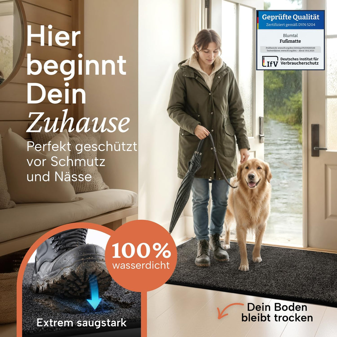 Blumtal Fussmatte 86x150 cm - Mikrofaser Schmutzfangmatte mit wasserdichter TPR-Rückseite - rutschfe