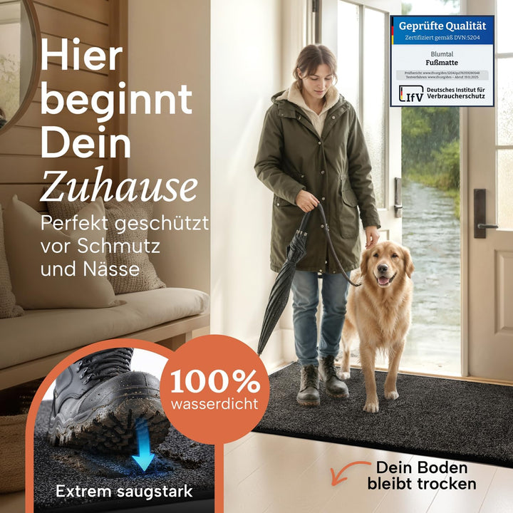 Blumtal Fussmatte 86x150 cm - Mikrofaser Schmutzfangmatte mit wasserdichter TPR-Rückseite - rutschfe