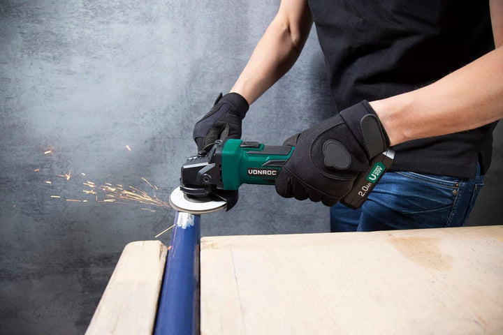 VONROC Akku-Winkelschleifer 115mm, VPower 20V (ohne Akku und Ladegerät) - Inkl. Seitengriff und Aufb