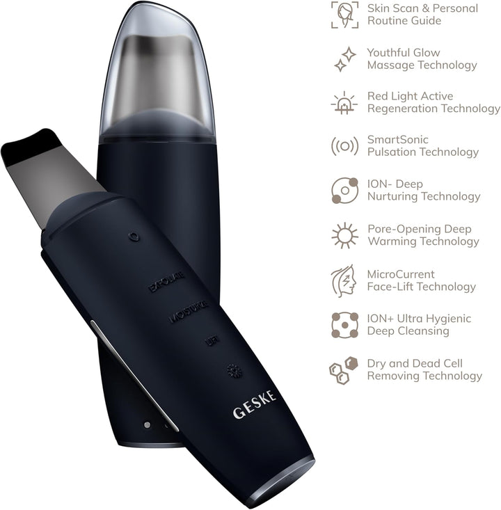 GESKE | SmartAppGuided™ MicroCurrent Skin Scrubber &amp; Blackhead Remover | 9 in 1 | Skincare Tools | F