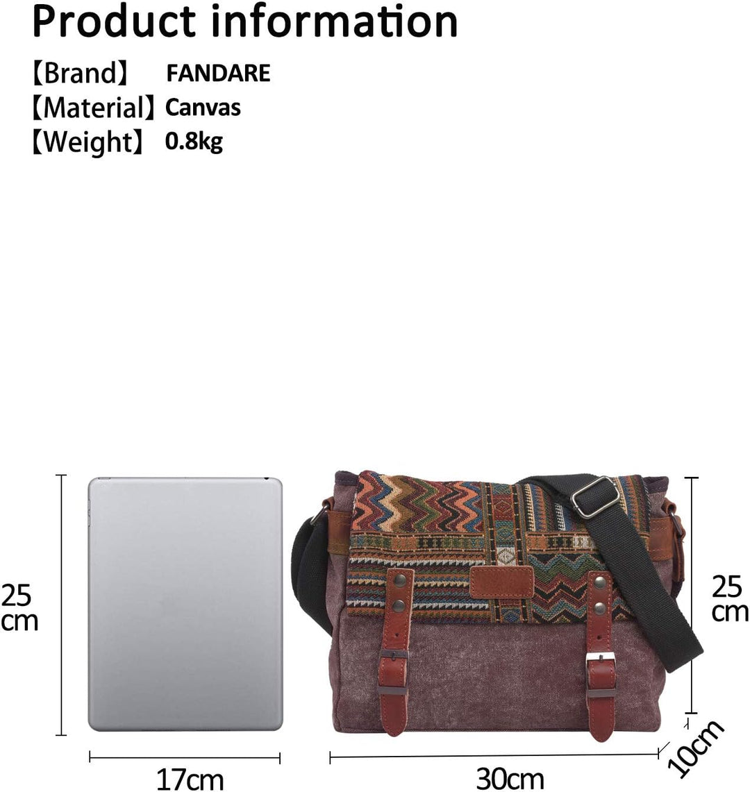 FANDARE Retro Umhängetasche für Männer/Frauen Business Crossbody Bag Outdoor Reise Camping Grosse Ka