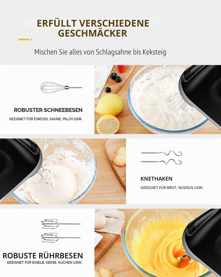 Handmixer Elektrisch Handrührgerät 6 Stufen Plus Turbo Kein Spritzen Mixer Handrührer mit Aufbewahru