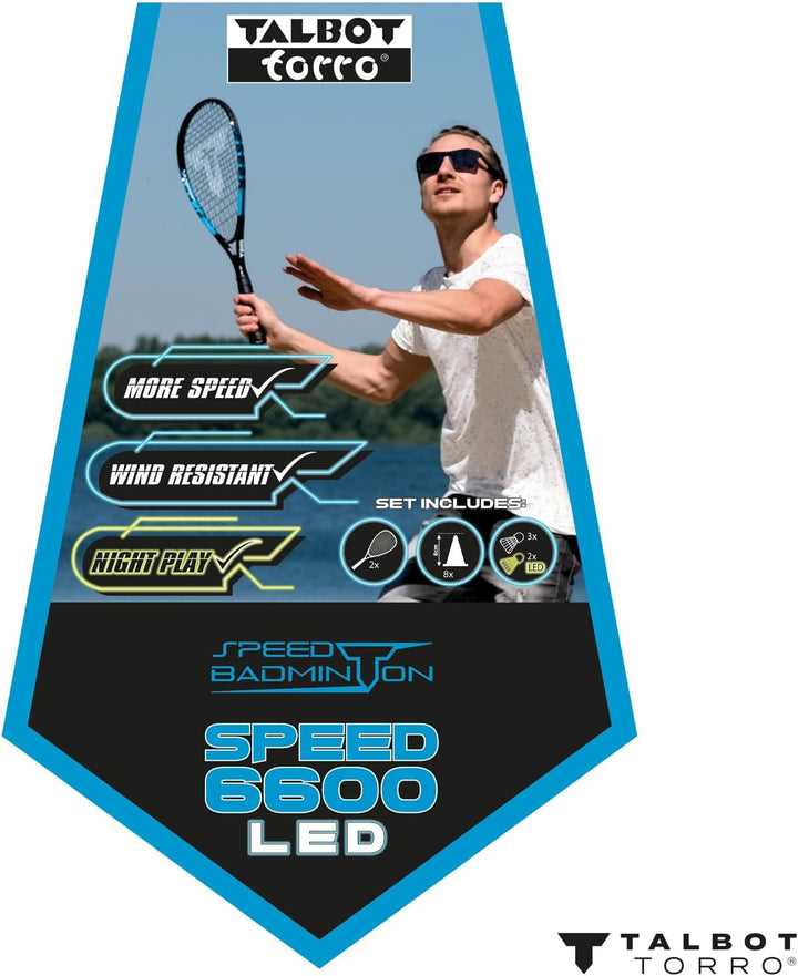 Talbot Torro Speed-Badminton Set Speed 6600, 2 kraftvolle Alu-Rackets 58,5cm, 6 oder 5 windstabile F