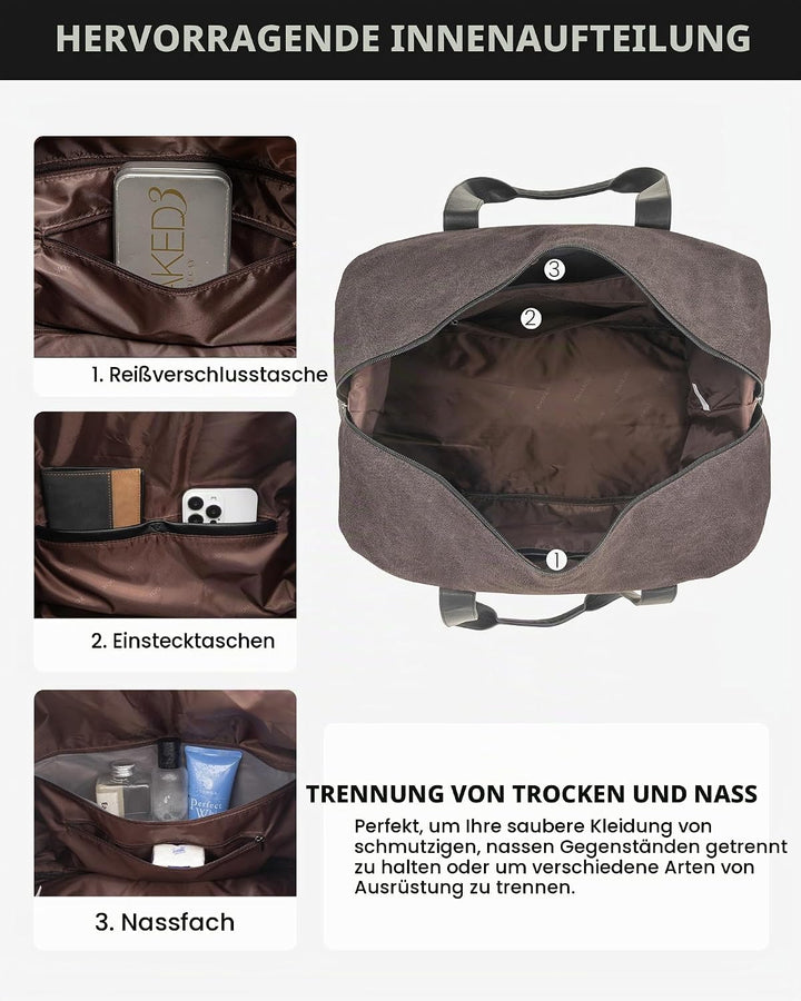 LOVEVOOK Reisetasche Weekender Herren Gross, 56L Handgepäck Tasche Für Flugzeug, Sporttasche Duffle