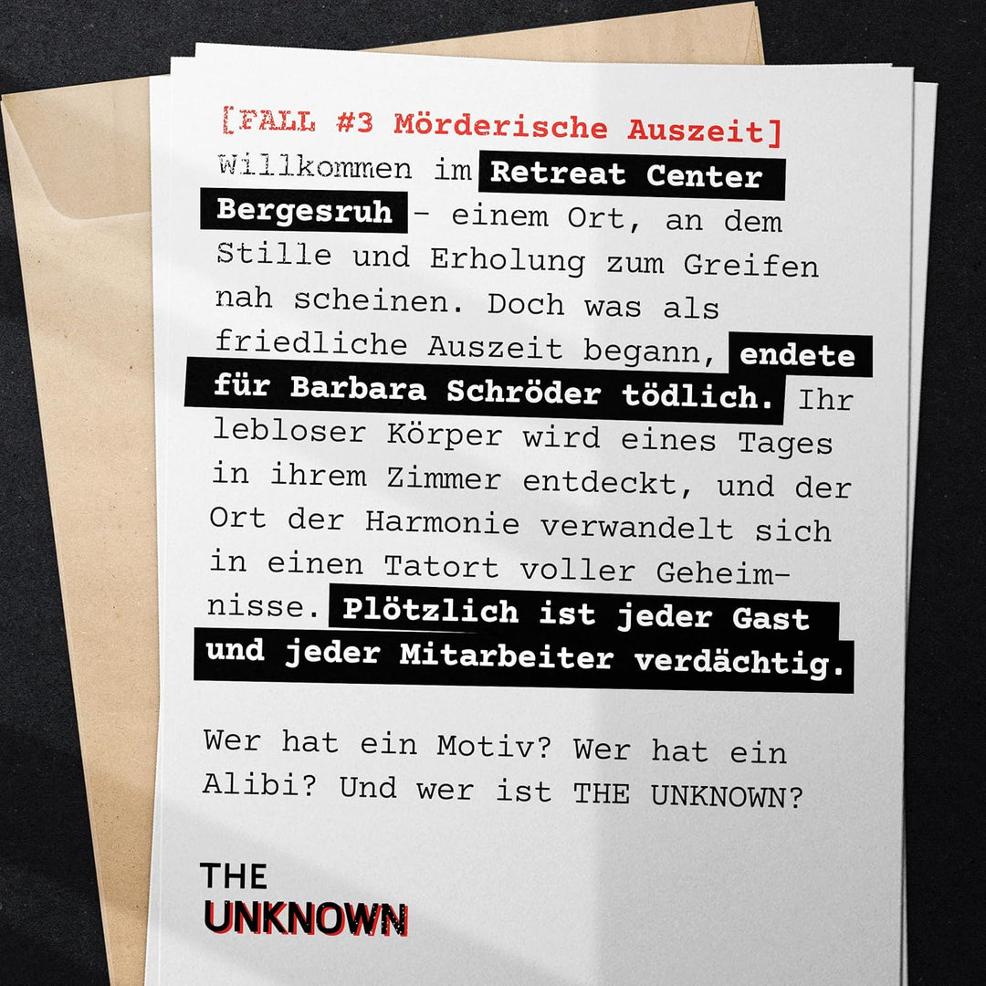 The Unknown Fall 3: Mörderische Auszeit | Das Krimispiel für True-Crime-Fans | 1-6 Spieler | Inkl. 3