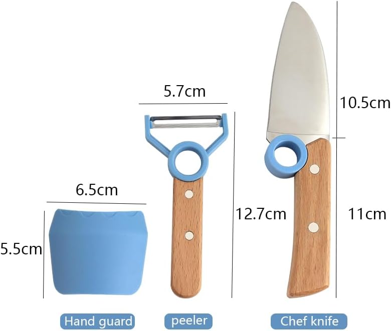 Kinder Kochmesser Set - 3 teilig - Kochmesser - Fingerschutz - Sparschäler - rostfrei Rot Grau, Grau