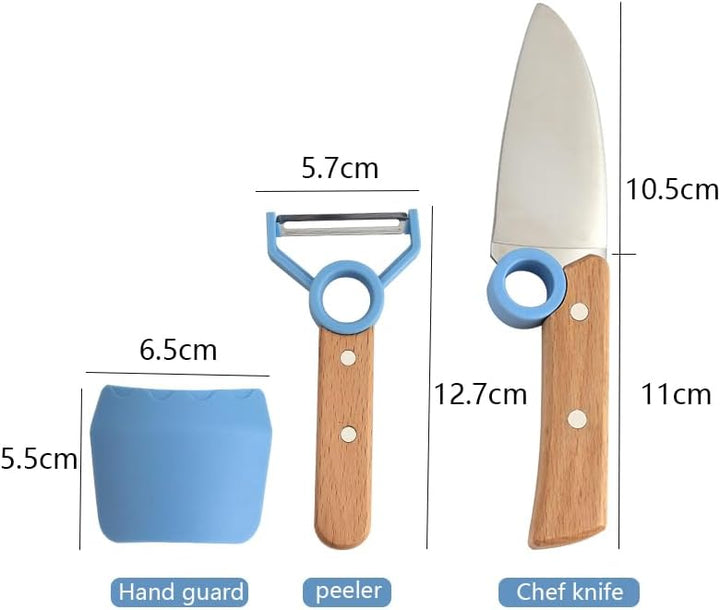 Kinder Kochmesser Set - 3 teilig - Kochmesser - Fingerschutz - Sparschäler - rostfrei Rot Grau, Grau