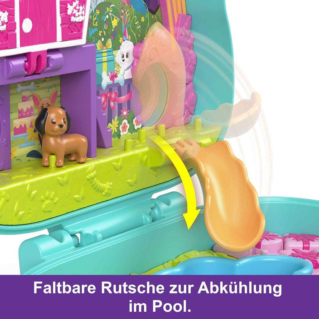 Polly Pocket Hunde-Party Schatulle - Spielset mit 2 Puppen, 5 beweglichen Spielelementen, 14 Accesso