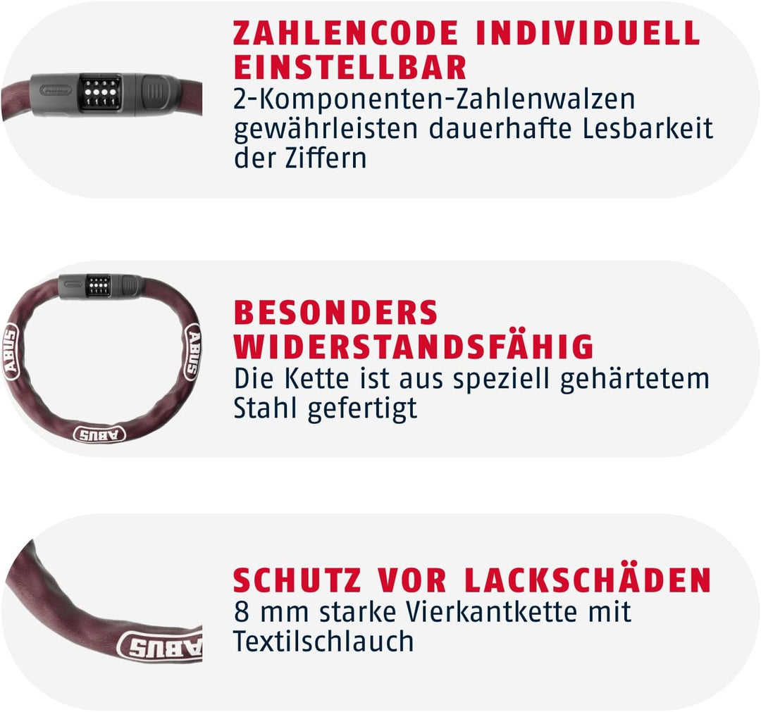 ABUS Kettenschloss 8808C - stabiles Zahlenschloss aus speziell gehärtetem Stahl - gut lesbare Zahlen