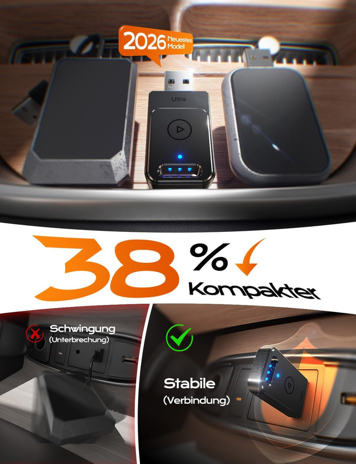 für Apple Carplay Wireless Adapter, 3X Verbindung, Mini Keine Latenz Wireless Carplay Adapter, Plug