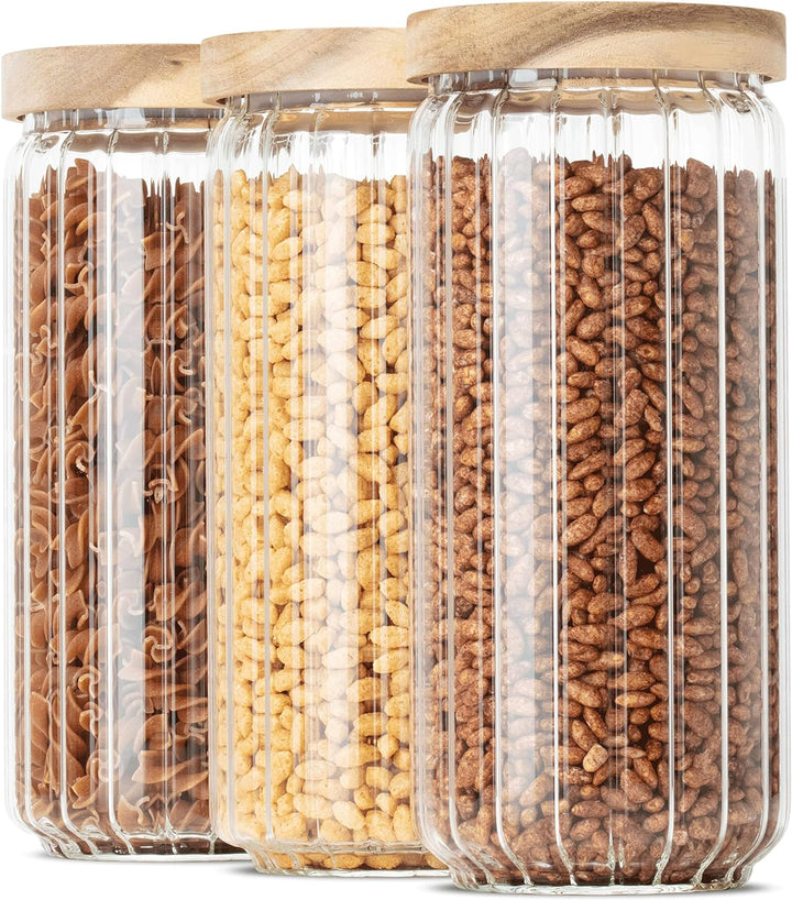 Econovo® Vorratsgläser mit Deckel geriffelt (1000ml | 3-tlg.), stapelbar und luftdicht, Vorratsbehäl