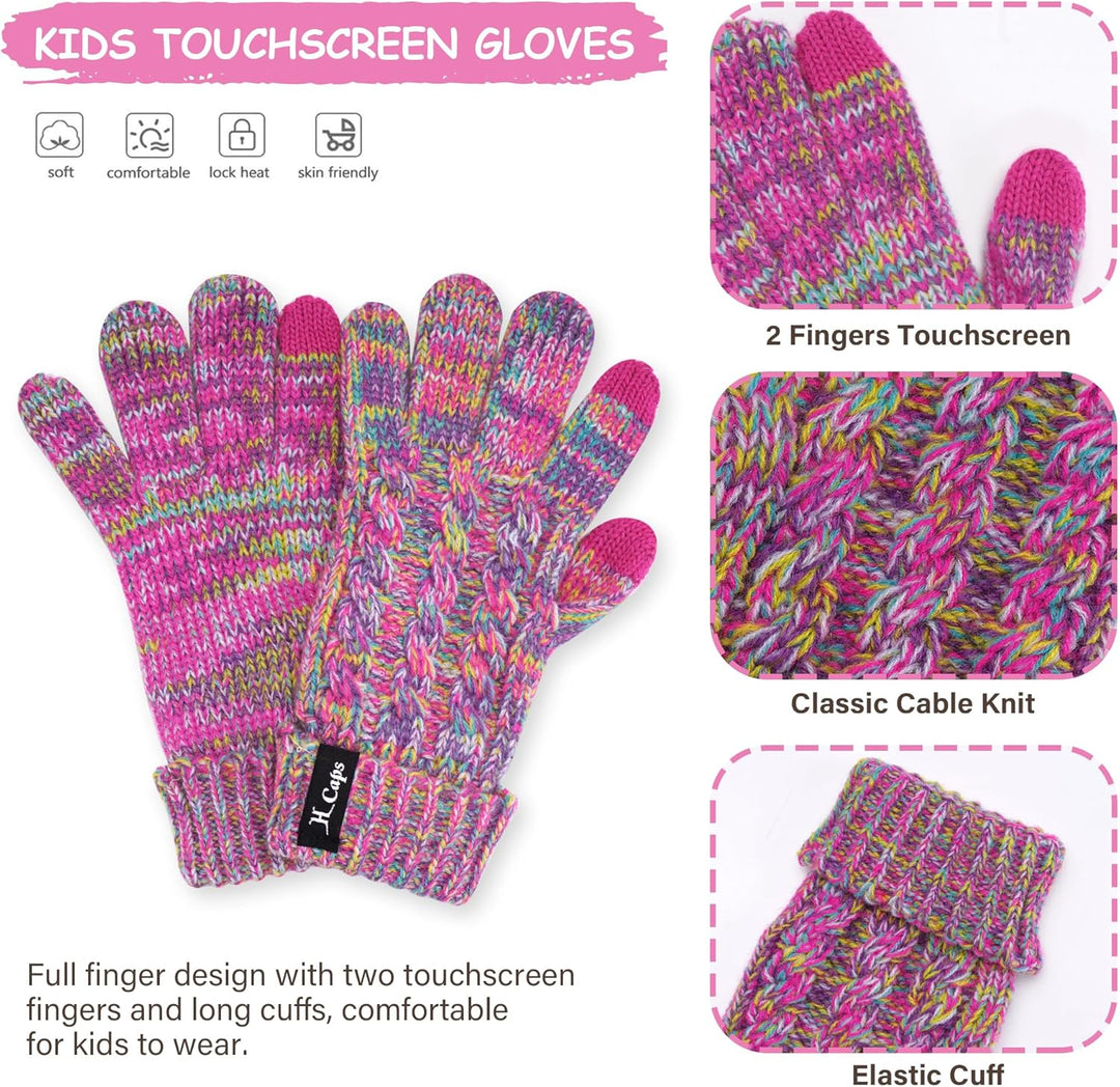 ZASFOU Kinder Mütze Loop Schal Touchscreen Handschuhe Set 3-6-12 Jahre Thermo Wintermütze Schlauchsc