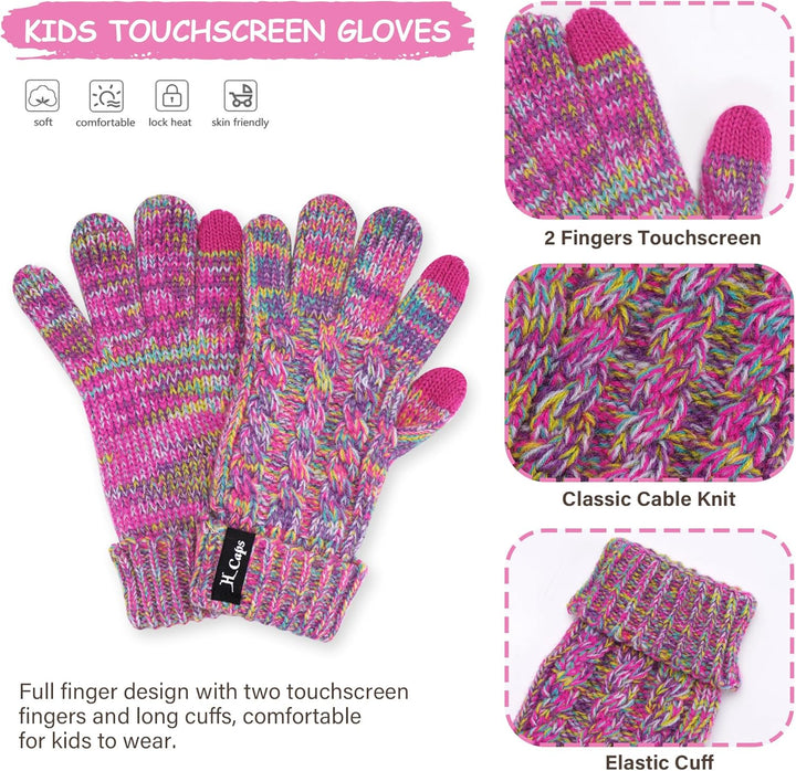 ZASFOU Kinder Mütze Loop Schal Touchscreen Handschuhe Set 3-6-12 Jahre Thermo Wintermütze Schlauchsc