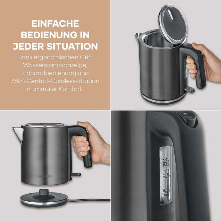 Severin Wasserkocher mit Fast-Boil-Power und Kalkfilter, 1 L Fassungsvermögen, Einhandbedienung, Tee