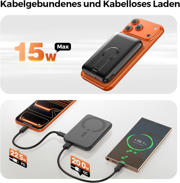 Powerbank für Magsafe, Magnetische Power Bank 12000mAh mit PD 22.5W, Schnellladung Kabelloses Powerb