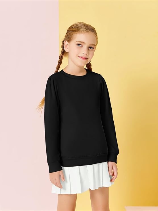 Haloumoning Mädchen Langarm T-Shirt Baumwolle Rundhals Top Leichtgewicht Sport Langarmshirt Basic Ca