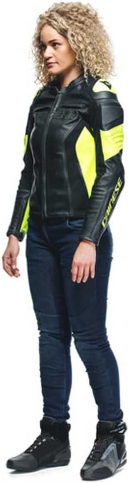 Dainese Racing 4 Damen Motorrad Lederjacke Schwarz/Gelb 42, 42