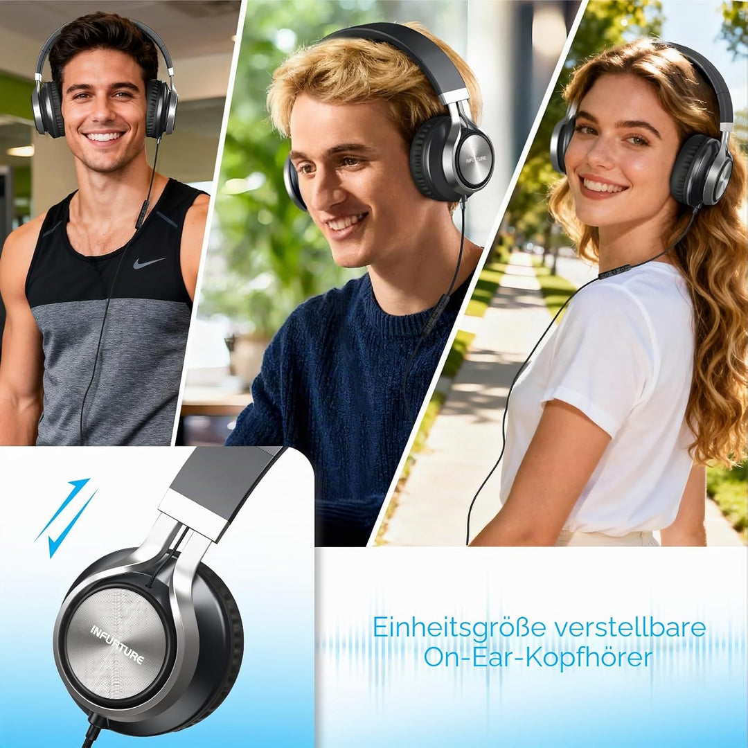 INFURTURE USB-C-Kopfhörer mit Mikrofon und Lautstärkeregler, Nur 191g Over Ear kopfhörer, Leicht Kop