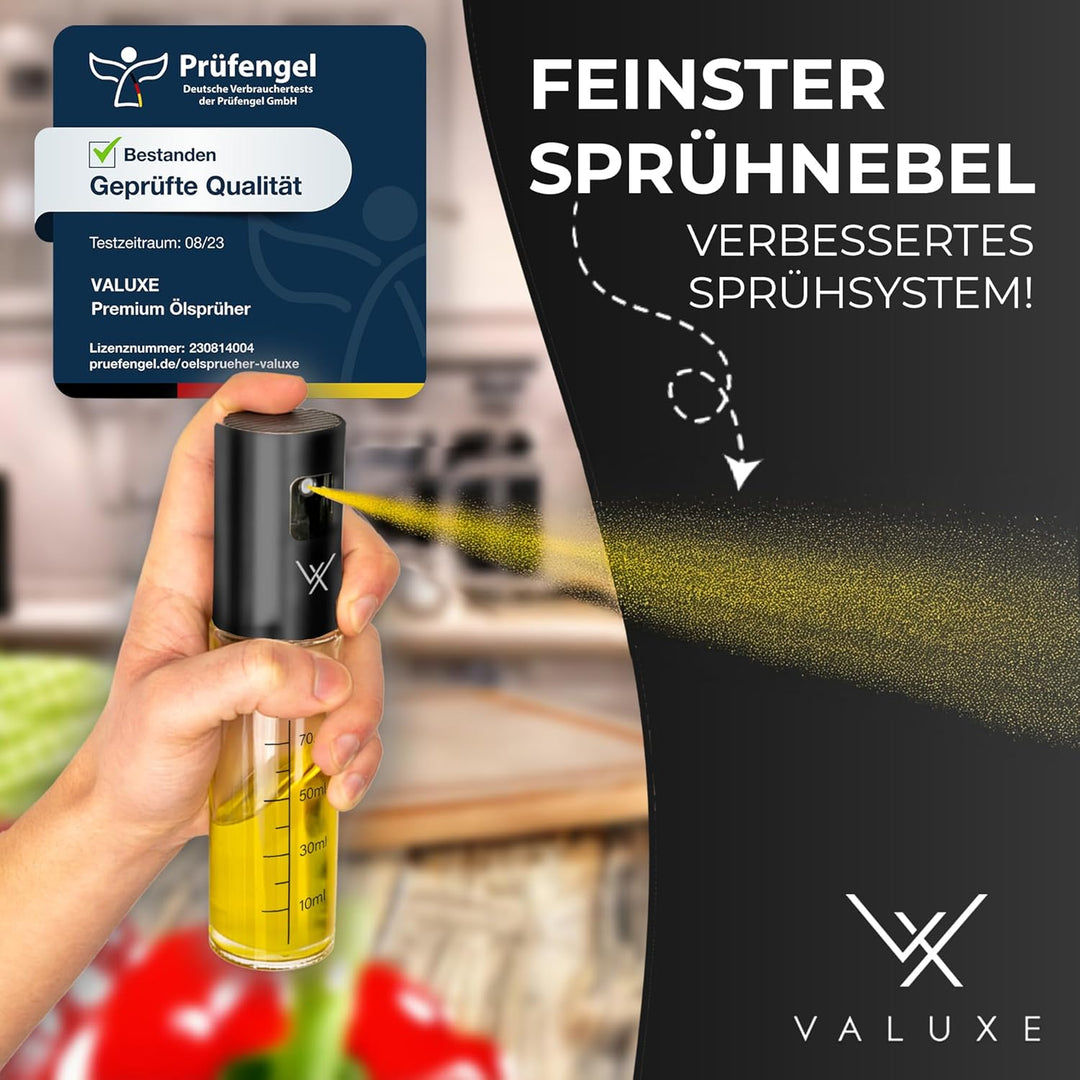 VALUXE® Ölsprüher [BLACK ORIGINAL] - Extrem präzise Öl-Sprühflasche aus Edelstahl und Glas - Multifu