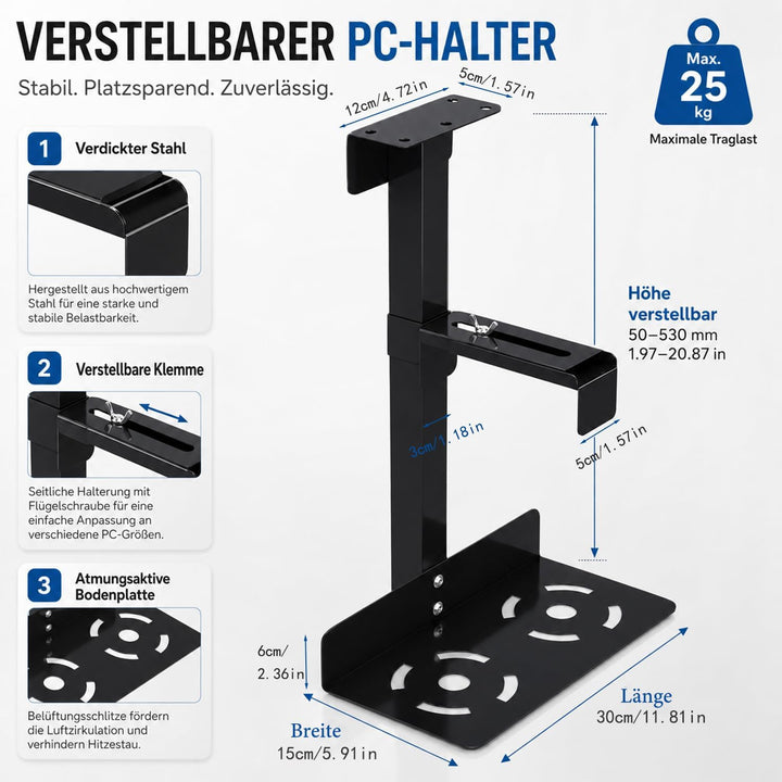 PC Halterung Unter Schreibtisch, Carbonstahl Computer Aufhängung Halter, PC Halterung für Untertisch