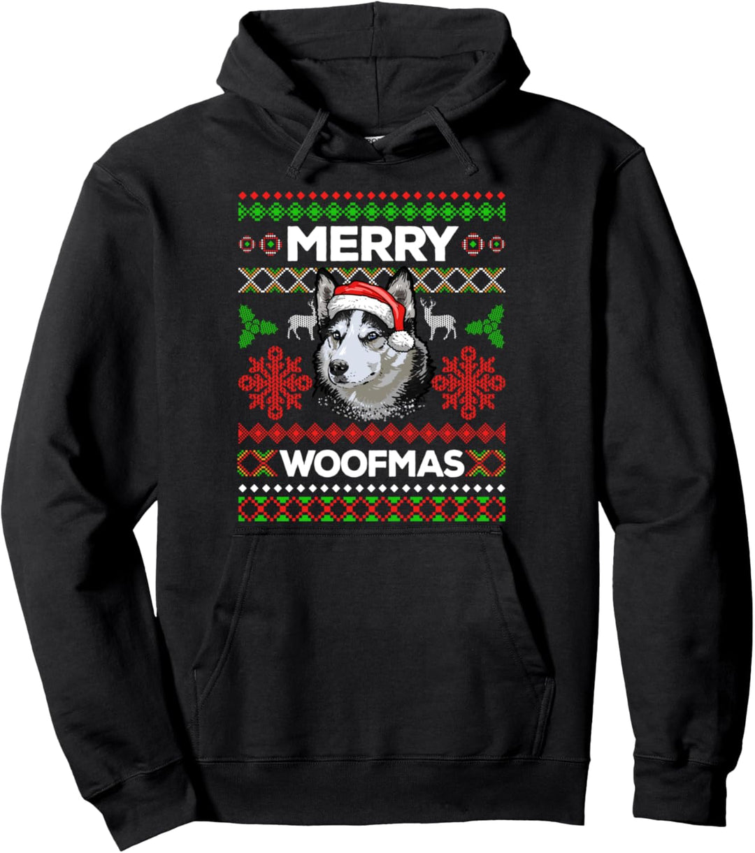 Merry Woofmas Ugly Sweater Weihnachten Siberian Husky Hunde Pullover Hoodie