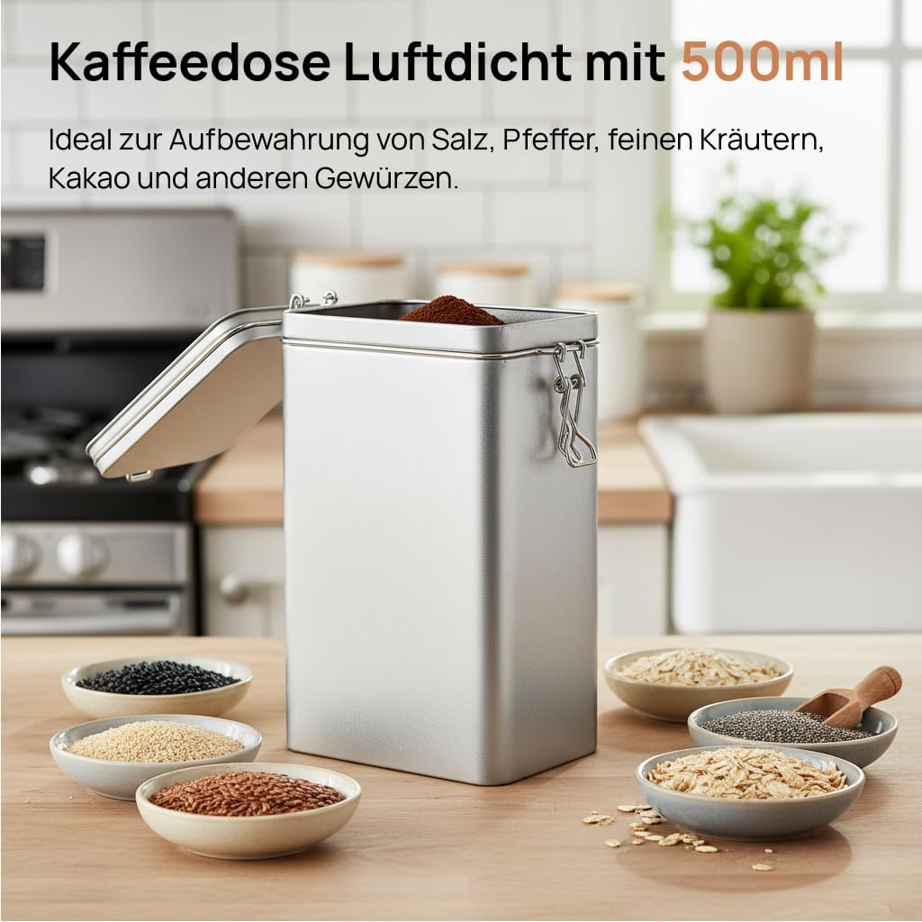 Gatuida Kaffeedose Luftdicht, Rechteckige Kaffeedose aus Weissblech – luftdichter Kaffeebehälter für