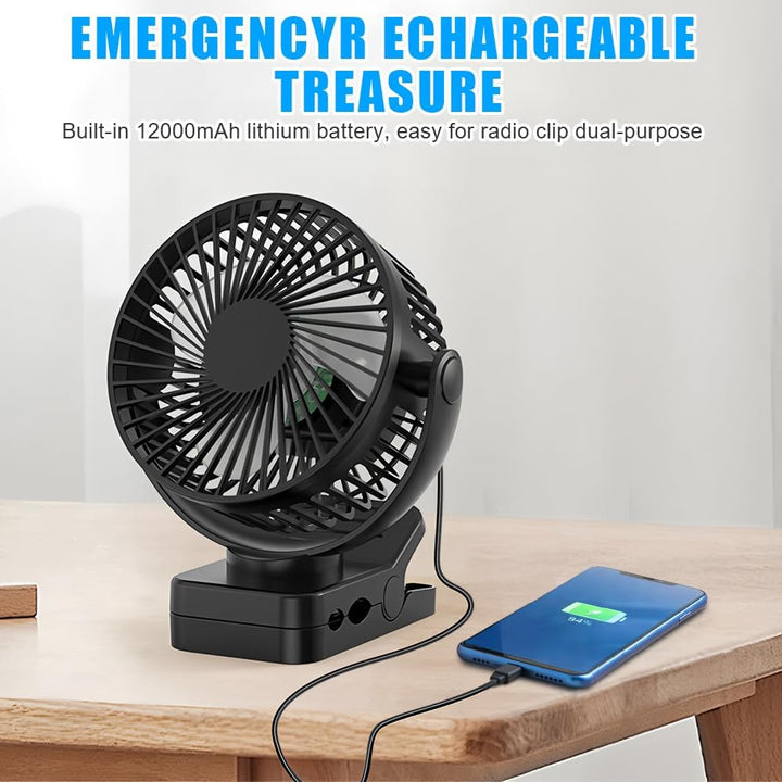 Camping Ventilator, 12000 MAh Mini USB Ventilator Leise mit Fernbedienung & Timerfunktion, 3 Geschwi