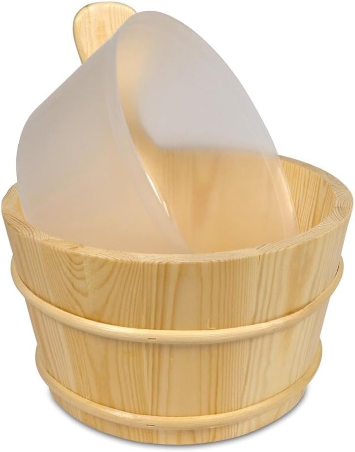 Sauna Kübel 4 L aus Birkenholz mit Kunststoffeinsatz - Traditioneller Saunaeimer Ø 25,5 cm mit Holzr