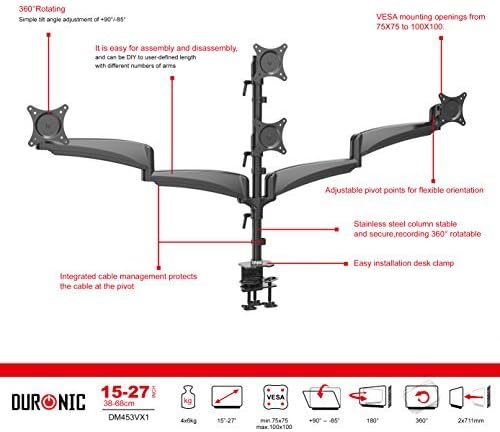 Duronic DM453VX1 Monitorarm, Monitor Halterung 4 Bildschirme bis 27" Zoll, LCD LED Display Ständer b