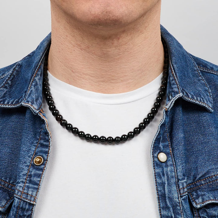 Handgemachte Herren Perlenkette Kette Tigerauge Onyx Grau Achat Jaspis | 8MM Natürliche Edelsteine H