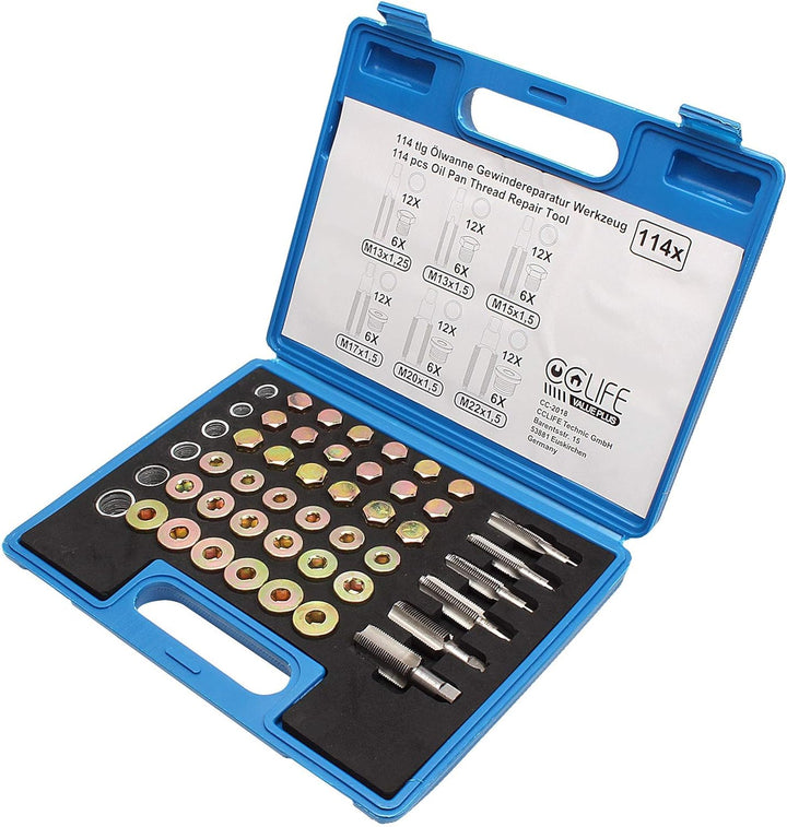 CCLIFE 114tlg Ölwanne Gewindereparatur Ölblassschraube Reparatursatz M13 x 1,25 | M13 M15 M17 M20 M2