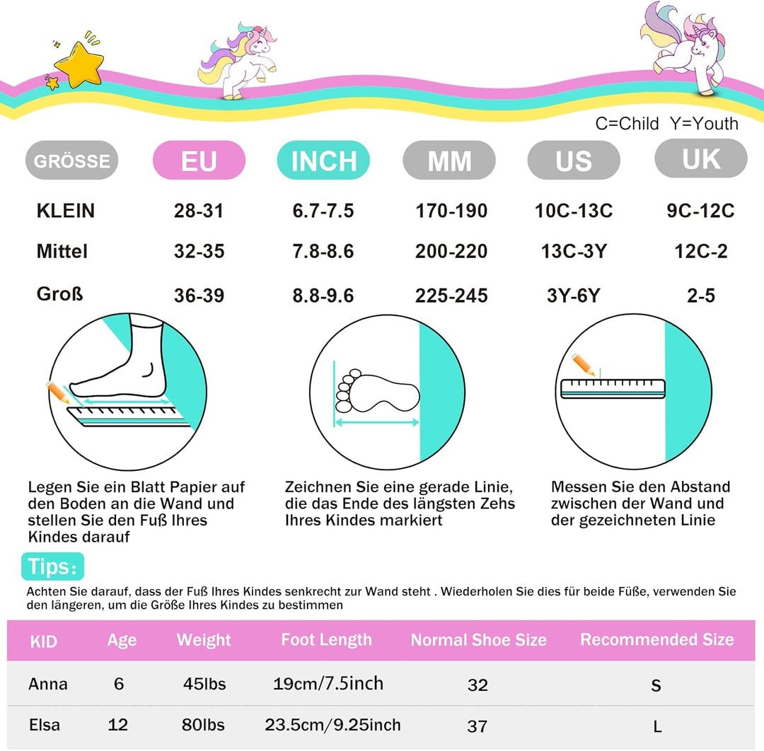 SULIFEEL Rainbow Unicorn Verstellbare Schwarz Rollschuhe für Kinder mit Leuchtenden Rädern für Junge