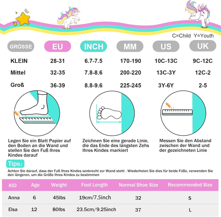 SULIFEEL Rainbow Unicorn Verstellbare Schwarz Rollschuhe für Kinder mit Leuchtenden Rädern für Junge