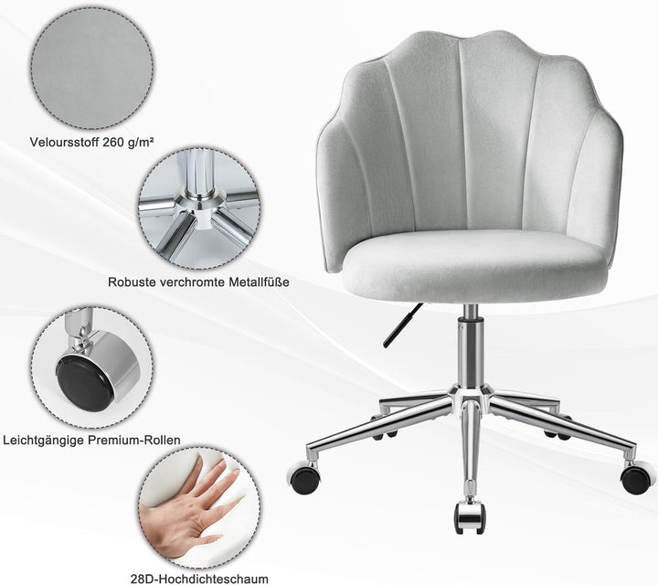 Stuhl für Schminktisch, Drehstuhl mit Rollen aus Samt, Schlafzimmer Stuhl, Schminktisch Sessel Drehb