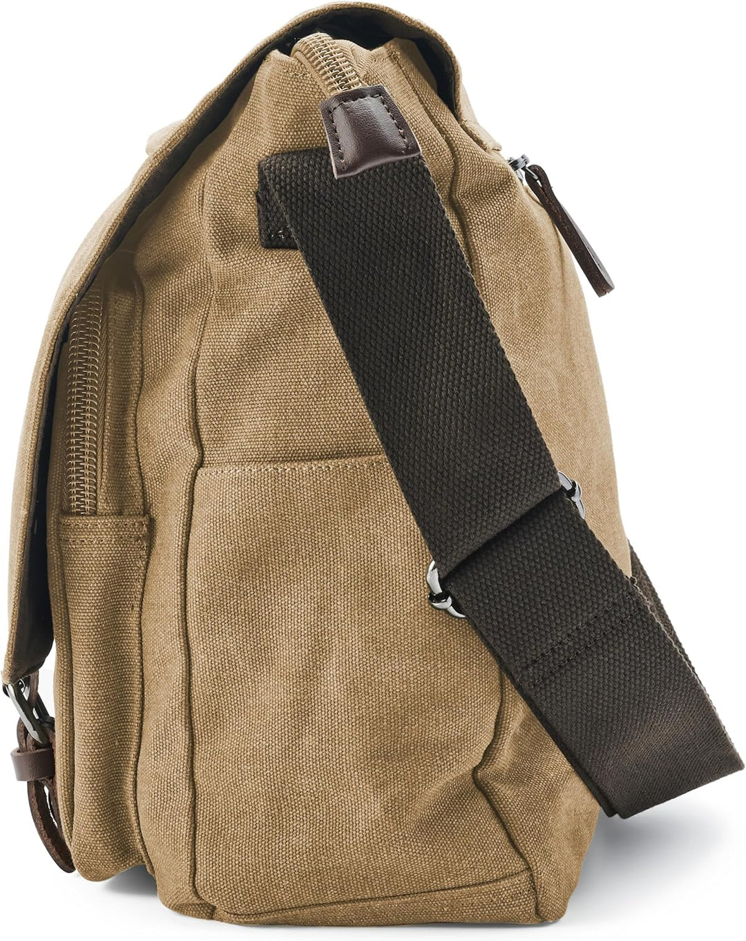 Trendhim Messenger Bag Herren | Canvas Umhängetasche mit Lederdetails &amp; Laptopfach | Schultertasche