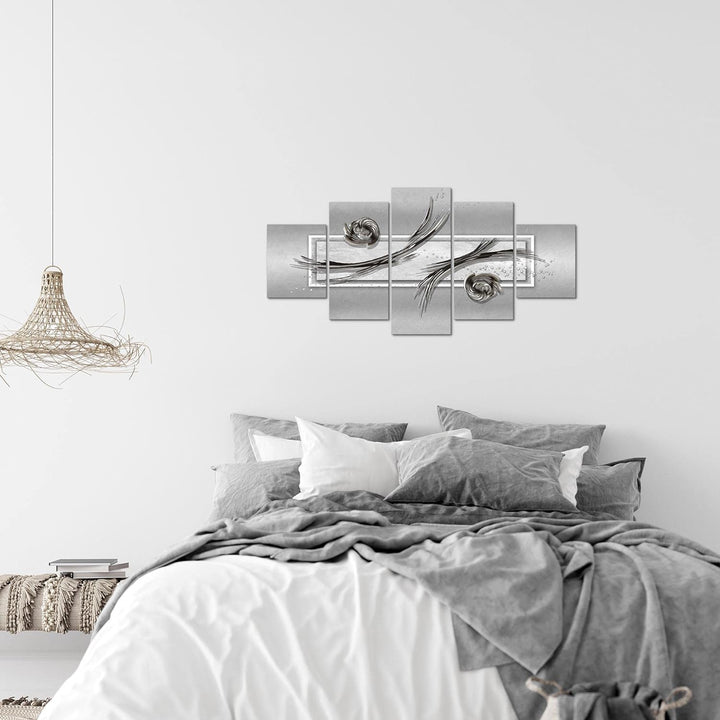 Runa Art Wandbilder Abstrakt 5 Teilig Bild auf Vlies Leinwand Deko Wohnzimmer Schlafzimmer Schwarz W