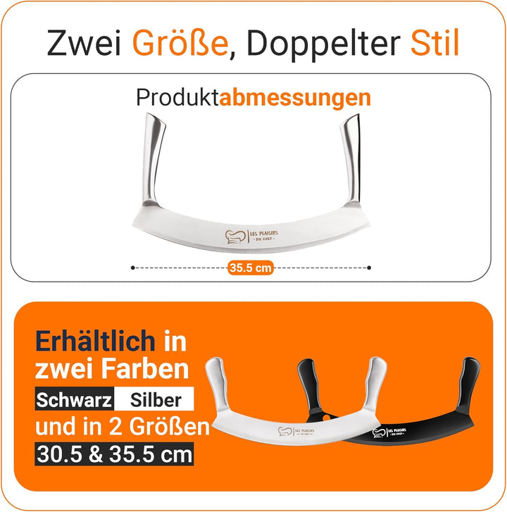 Extra scharfer Pizza Schneider/Pizzaschneider aus Edelstahl | Grosses Wiegemesser 30,5 cm mit Doppel