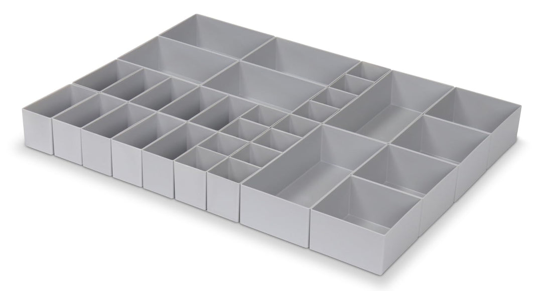 1a-TopStore 32-tlg. Einsatzkasten-Set, grau, für Schubladen von Material- und Werkzeugschränken, 63