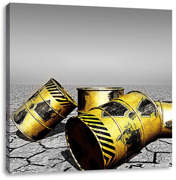 Pixxprint Atomfässer in Wüste als Leinwandbild/Grösse: 70x70 cm/Wandbild/Kunstdruck/fertig bespannt,