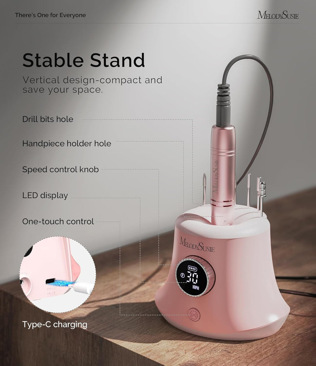 MelodySusie Elektrischer Nagelfräser, SC320G 30000U/MIN Professionelles Nagelfeilen-Bit & Schleifbän