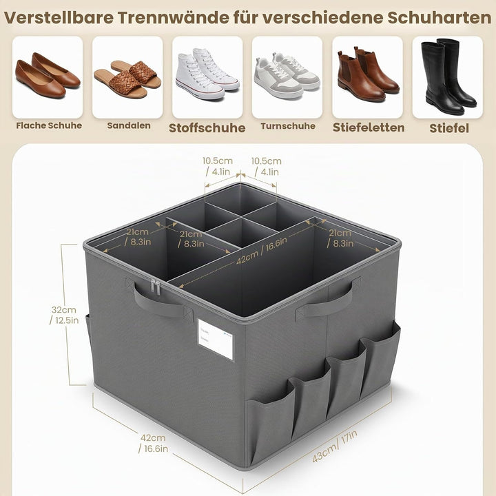 Varhomax Schuhorganizer-Box für Schrank | Stoff-Aufbewahrungsbox mit verstellbaren Trennwänden &amp; tra