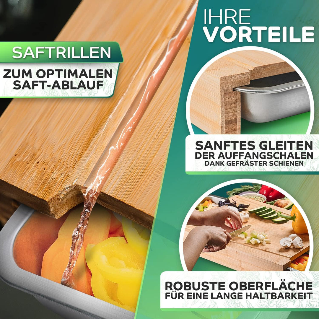 Loco Bird Premium Schneidebrett mit Auffangschalen - 44,8x30x7 cm - Ideales Gadget für die Küche - S