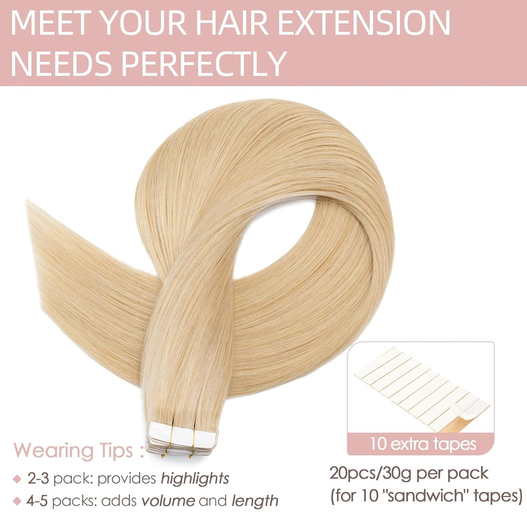 Silk-co Tape in Extensions Echthaar 20stk, Tape Extensions Echthaar, Remy Haarextensions Tape in Haa