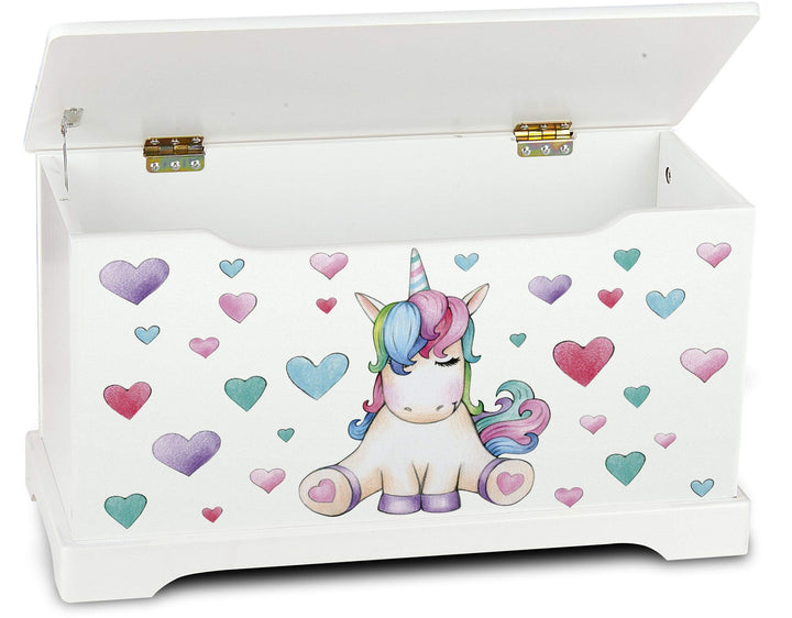 Leomark Hölzern Kindertruhenbank - UNICORN - Kinderbank, Behälter für Spielzeug, Truhe für Kinderzim