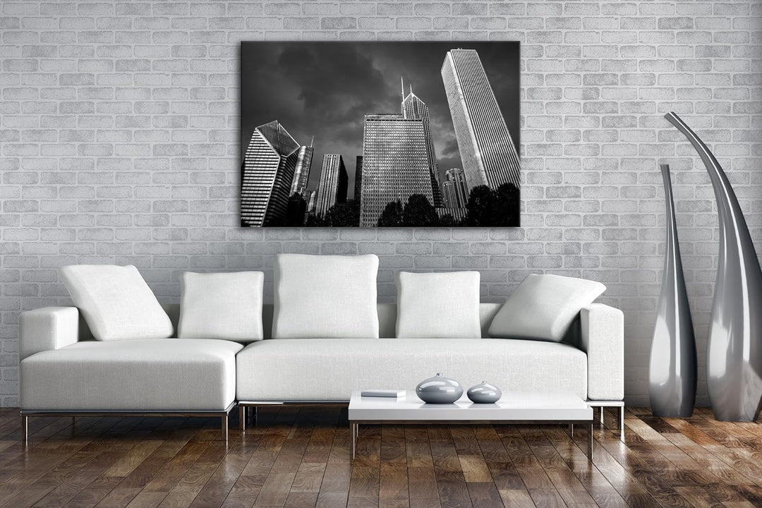 deyoli Chicago Innenstadt mit gigantischen Gebäuden Effekt: Schwarz/Weiss im Format: 60x40 als Leinw