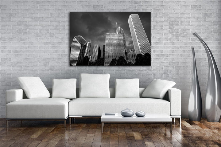 deyoli Chicago Innenstadt mit gigantischen Gebäuden Effekt: Schwarz/Weiss im Format: 60x40 als Leinw