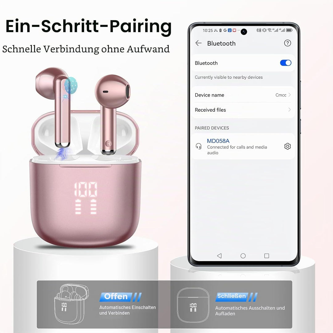 OYIB Bluetooth Kopfhörer, 2024 In Ear Kopfhörer Kabellos Bluetooth 5.3 Kopfhörer mit ENC Mic, 25 Std