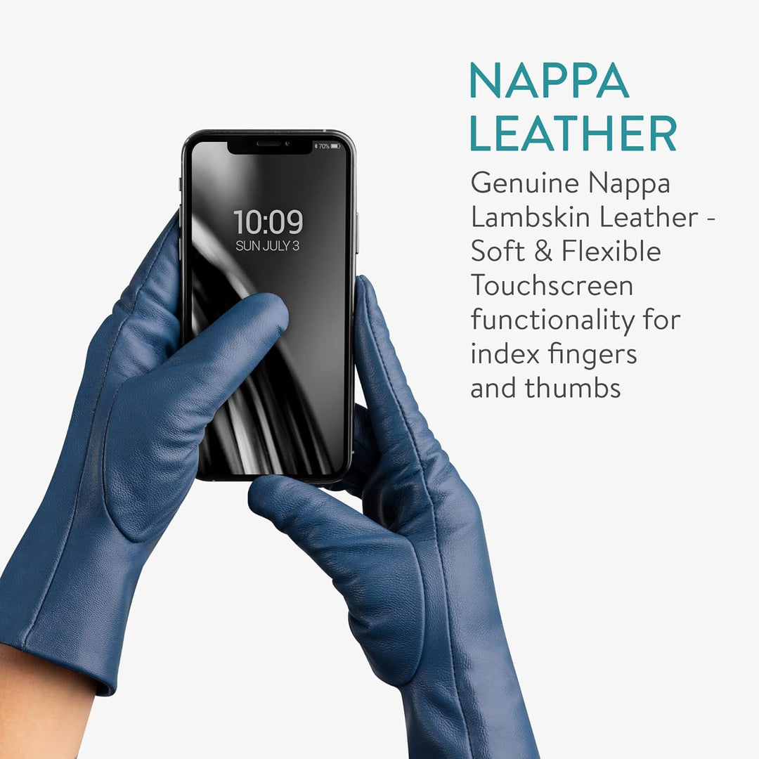 Navaris Touchscreen Nappa Lederhandschuhe für Damen - Leder Handschuhe aus Lammleder mit Kaschmir Mi